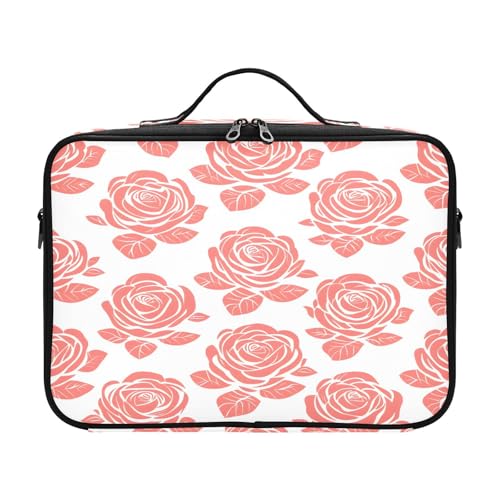 zyrtty Travel Makeup Train Case Coral Rose Flower Pattern Cosmetic Organizer Portable Storage Bag with Adjustable Dividers for Cosmetics Brushes Toiletry Jewelry Digital Accessories