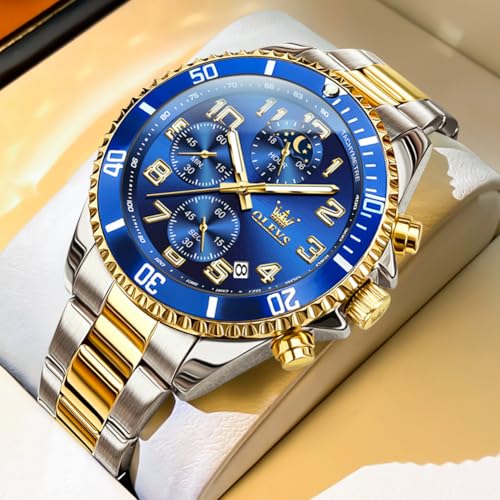OLEVS Mens Watches Big Face Stainless Steel Waterproof Date Analog Quartz Watches Fashion BusinessWrist Watches for Men…2