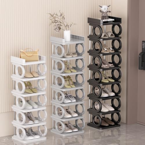 Multibao 10-Tier Shoe Rack Storage Shelf Adjustable Tall Space Saving Shoe Stand Home Footwear Stackable Organiser for Slim Narrow Space Closet Entryway Hallway (Black)