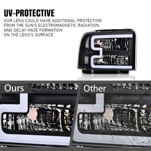 Image of G-PLUS LED DRL BAR Headlight Assembly Compatible with Ford F250 F350 F450 F550 Super Duty 05-07 /Fit Ford Excursion 05 HeadLamps LH & RH Clear lens Black Housing White Reflector FO2503217 6C3Z13008CB