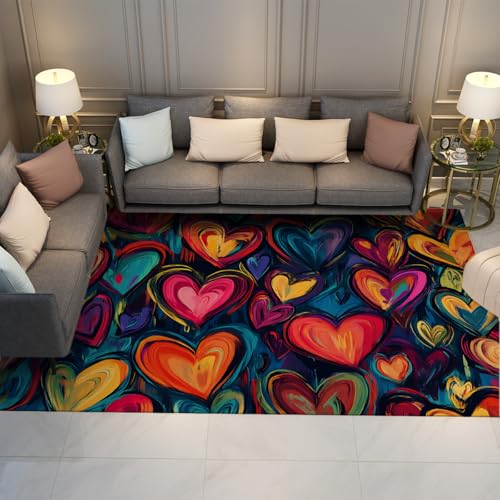Tapis de salon antidérapant et lavable graffiti cœur 160x230 cm