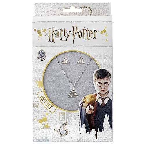 Harry Potter Juego de collar y pendientes oficiales de las Reliquias de la Muerte de The Carat Shop, Zinc, No es una piedra preciosa