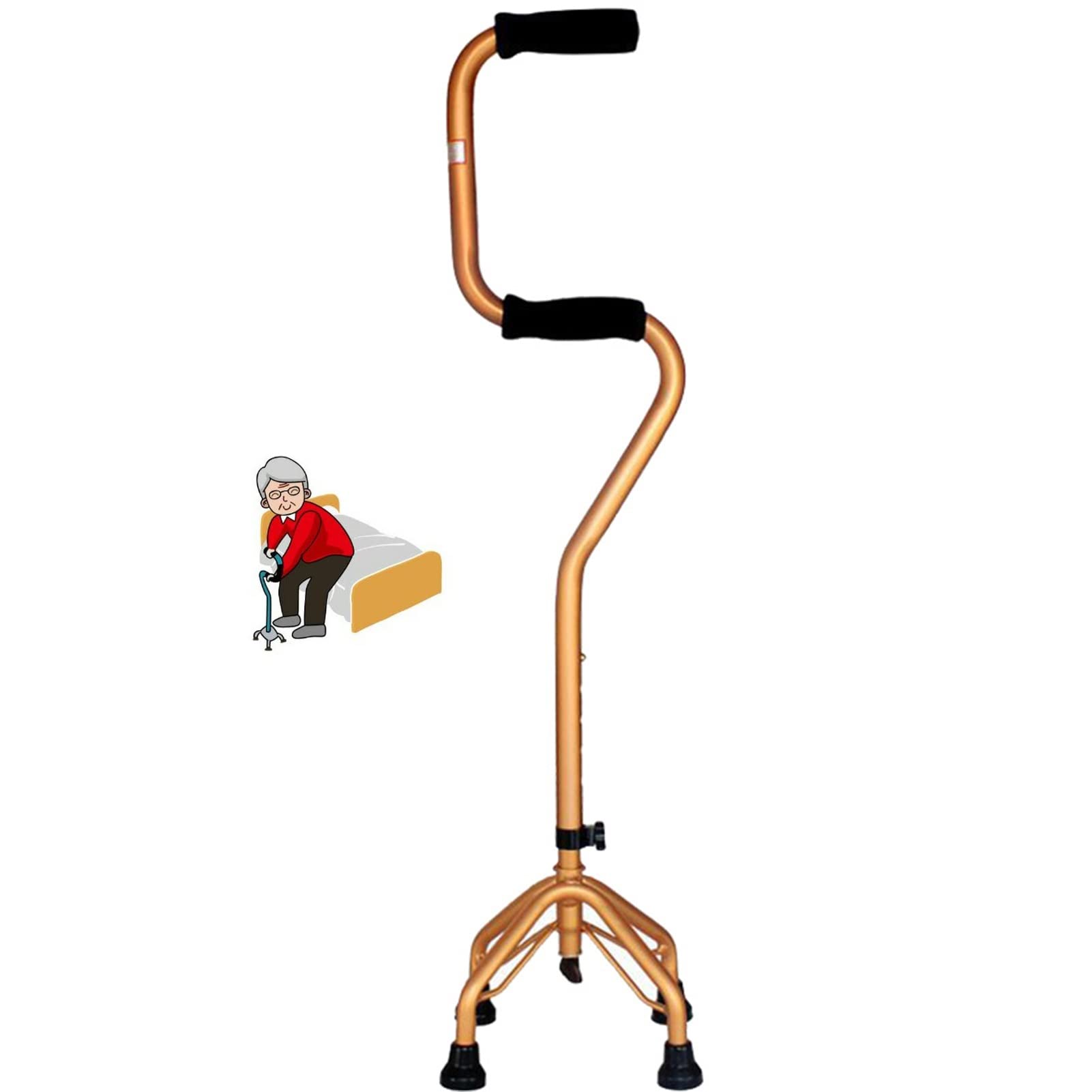 Bastone Quadripode, ausili per Camminare seduti a Stare in Piedi, Bastoni Antiscivolo con Base a 4 Gambe, Bastone telescopico per Uomini e Donne Anziani (Color : Yellow)