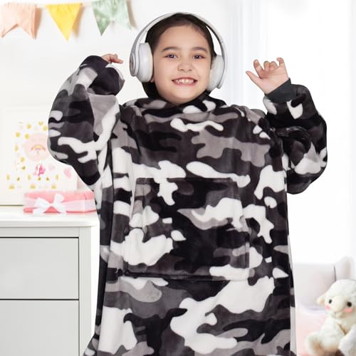 Image of Waitu Wearable Blanket for Kids, Wearable Blanket Hoodie Gifts for Teens Girls and Boys, Warm Blanket Sweatshirt for Teenage, Hoodie Blanket with Sleeves - Camo