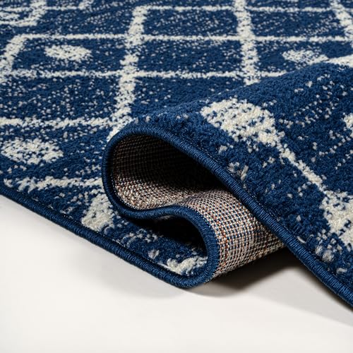 Image of JONATHAN Y Aksil Moroccan Beni Souk Navy /Cream Indoor Area Rug, 3x5, Bohemian, Scandinavian, Easy-Cleaning for Living Room, Bedroom, Kitchen, Pet Friendly, Non-Shedding (MOH208G-3)