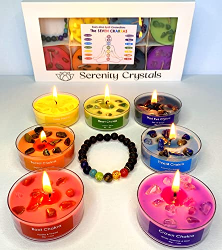 Serenity Crystals Chakra Candle Set - Beautifully Crafted Crystal Infused Candles for Meditation, Healing and Wellness a Suitable Gift for Chakra Spiritual Yoga Meditation, Includes Bracelet - Image 3