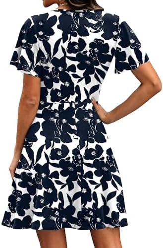 RUMIA Sundresses for Women 2026 Summer Beach Dresses Party A-line Wrap V Neck Dress Spring Clothing Floral Navy 02 L - 4