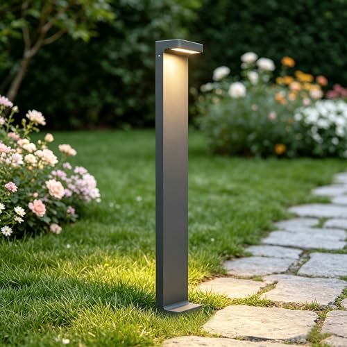 Mai & Mai Wegeleuchte Außen 10x6x60cm IP65 Außenleuchte | Pollerleuchte für Garten, 3000K Stehlampe Gartenlampe | Außenlampe Standleuchte Sandgrau dunkel 6W LumaTorch