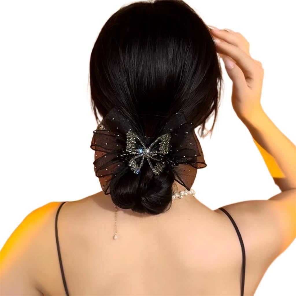 Cravate for femme élastique argenté avec nœud en maille et corde cheveux