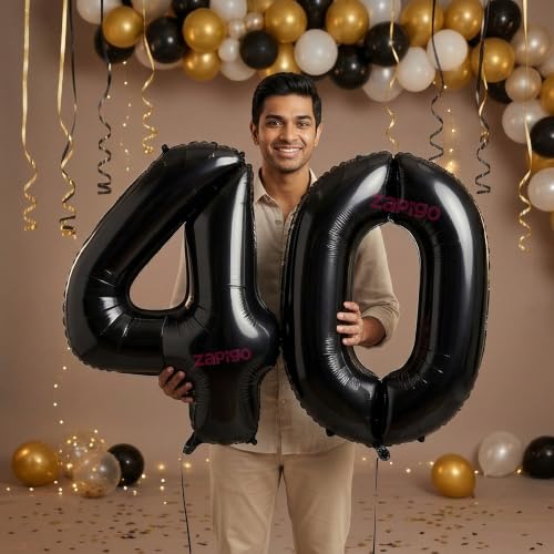 Image of Balloonistics Black 40-Inch Foil Number 40 Balloon - Helium or Air Fill for 40th Birthday, Anniversary Party Decoration, Photo Booth Backdrop, Cake Table Decor
