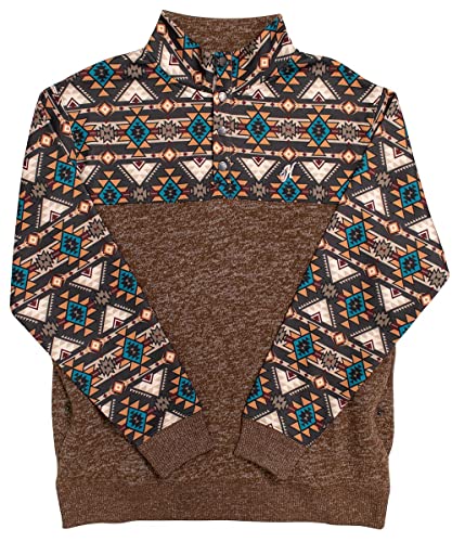 HOOEY Men s Western Lifestyle Inspired Quilted Pullover with Pockets (Medium, Stevie - Brown Aztec)