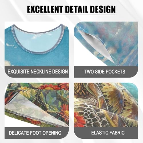 ALAZA Turtle Flowers Beach Pajama Set Short Sleeve Sleepwear Soft Lounge Nightwear4