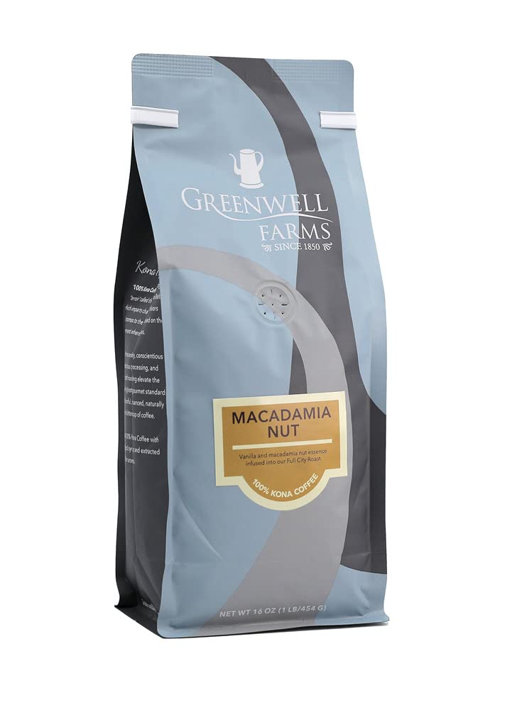 Greenwell Farms 100% Hawaiian Kona Coffee - Macadamia Nut Flavor, Whole Bean, 16oz