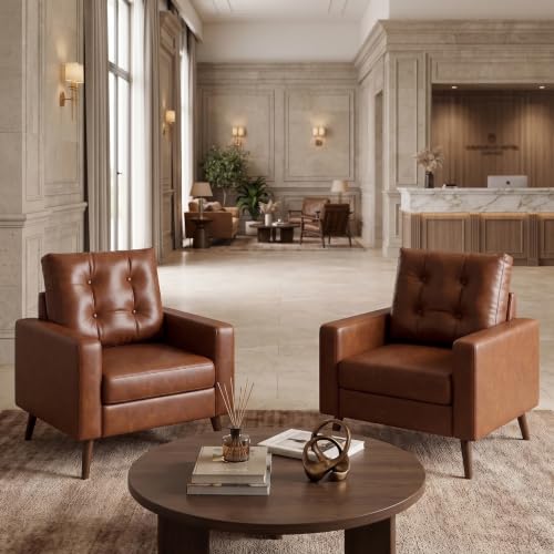 HNY 2‑Pack Mid‑Century Tufted Faux Leather...