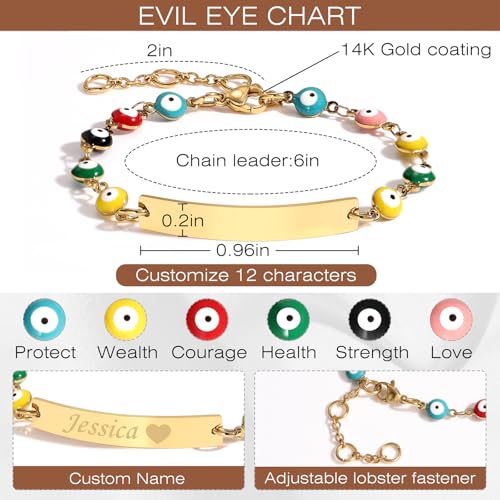 Custom Name Bracelet for Woman's, 14k Gold Evil Eye Bracelets, Custom Evil Eye Lucky Charms, Personalized Jewelry Gifts For Birthdays, Holidays And Anniversaries4