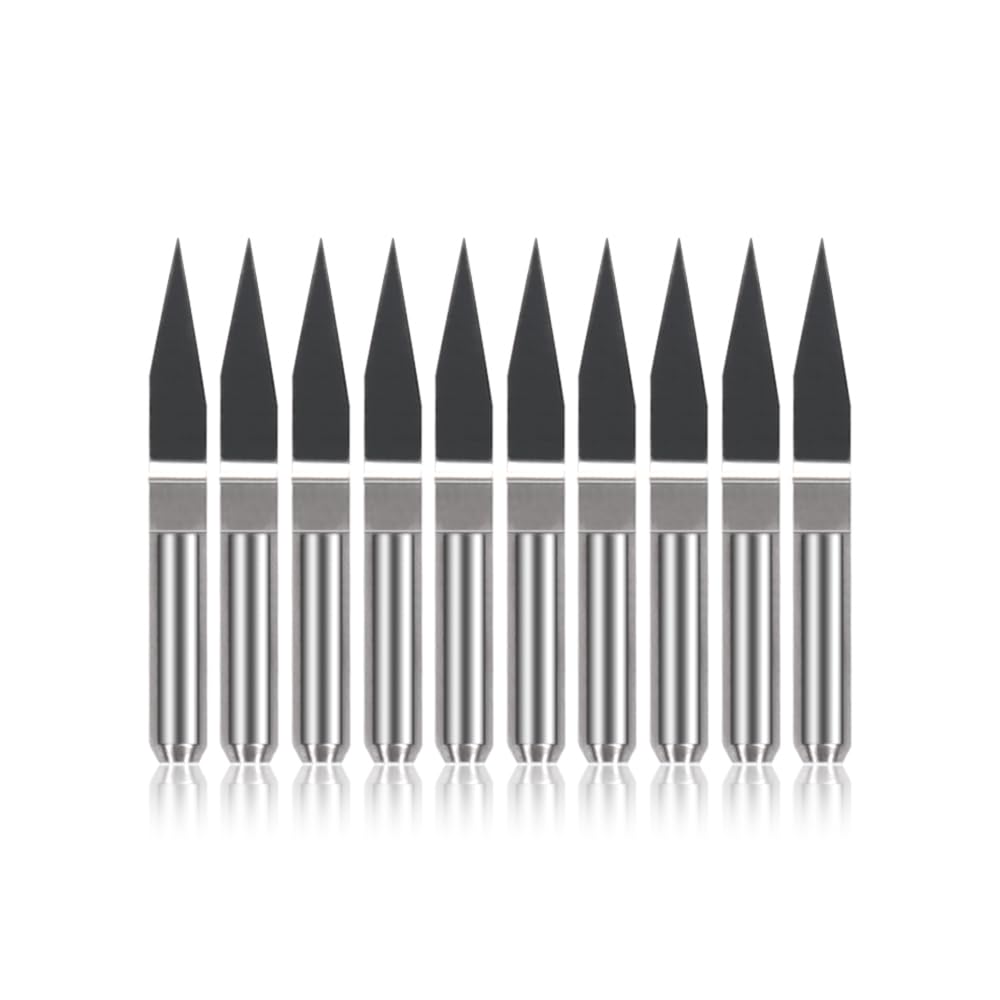 Juego de brocas con ranura en V de carburo de tungsteno de 10 piezas - Fresa CNC for grabado de precisión en diversos materiales(10degx0.2mm)