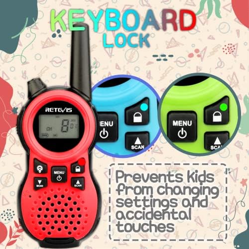 Retevis RT638 Kids Walkie Talkies 3 Pack, Walkie Talkie Rechargeable, Flashlight VOX 16 Channels PMR446, Toys for Kids, 2 Way Radio for Family, Skiing, Hiking(Green&Red&Blue)