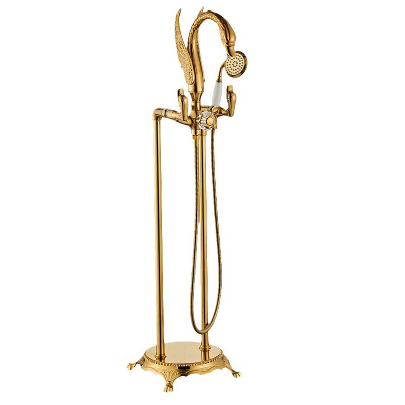 HADECOLL Freestanding Bath Mixer Taps Floor Mounted Double Handle Hot And Cold Brass Bathtub Tap Freestanding Bathtub Faucet, Gold