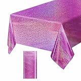 FALIZIFU 1 Pack Hot Pink Iridescent Plastic Tablecloth Disposable 54 × 108 Inch Glitter Holographic Foil Table Cloth Plastic Laser Rectangle Table Cover for Birthday Wedding Disco Party