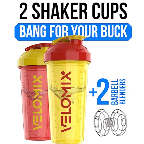 Image of VELOMIX -2 Pack- 28 oz Protein Shaker Bottles for Protein Mixes - 2x Wire Whisk | Leak Proof Shaker Cups for Protein Shakes and Pre Workout | Protein Shaker Bottle Pack (D2) Imperial Glow