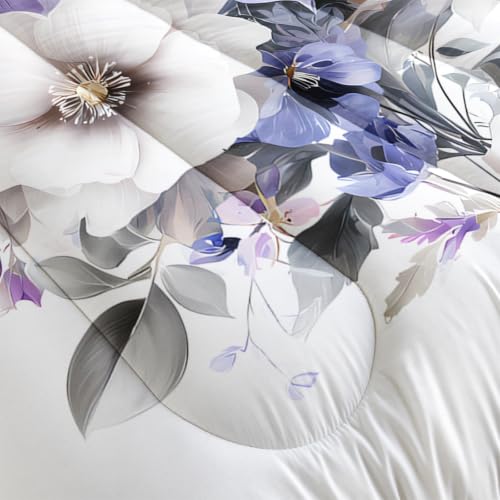 Image of AILONEN Lavender Bouquet Comforter Set Twin Size, Watercolor Bedding Ensemble, Purple Flower Bedspread Quilt with 2 Pillowcases for Dorm Bedroom