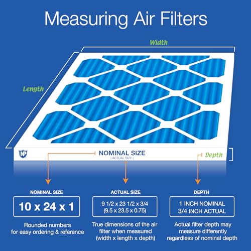 Image of Nordic Pure 10x24x1 Pleated MERV 7 Plus Carbon Air Filters 3 Pack | Actual Size: 9 1 /2 x 23 1 /2 x 3 /4 Made in USA, Standard HVAC Filtration, Pet & Household Odor Control