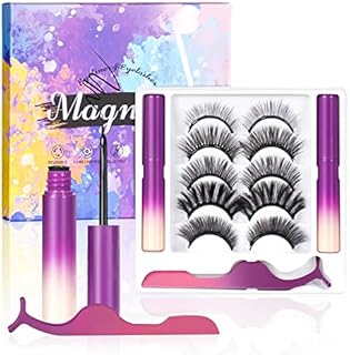 Magnetic Eyelashes Kit, Reusable Magnetic Lashes with Eyeliner and Tweezers, 5 Pairs 3D Natural Look False Eyelashes, Easy to Wear, No Glue (Gradient color)