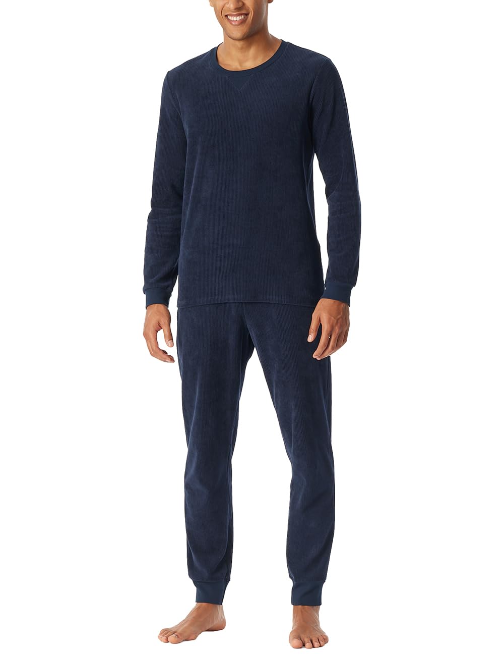 Schiesser Herren Herren Schlafanzug Lang Velour - Selected Premium Warming Pyjamaset