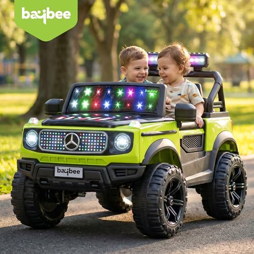 Image of Baybee CruzeX 4x4 Battery Operated Jeep for Kids with Parental Control | Baby Ride On Electric Car with RGB Lights, Music & Swing Mode | Rechargeable Battery Car for Kids 2to6 Years (Florescent Green)