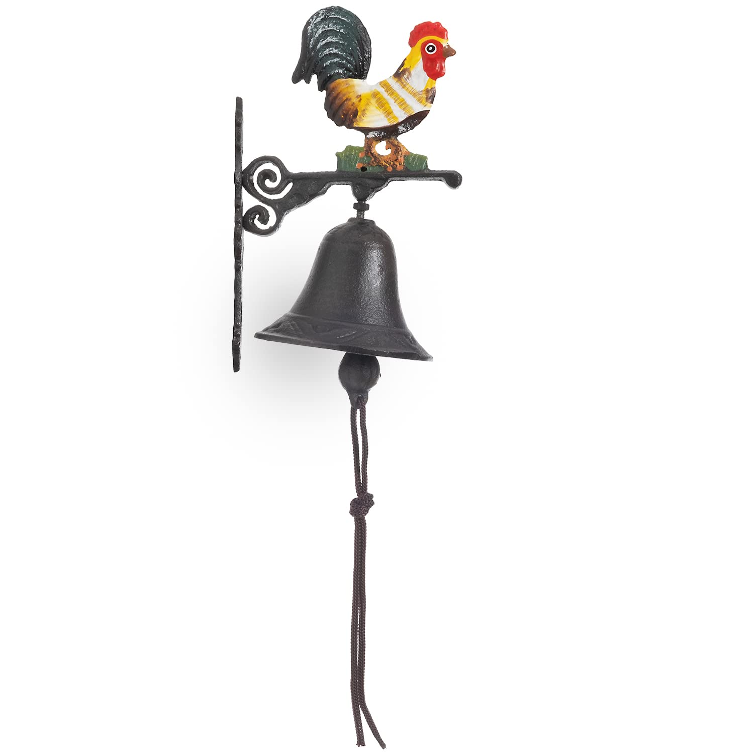 Moritz Campanello per porta a forma di gallo, giallo, da parete, in ghisa, rustico, design antico, stile retrò, piccolo