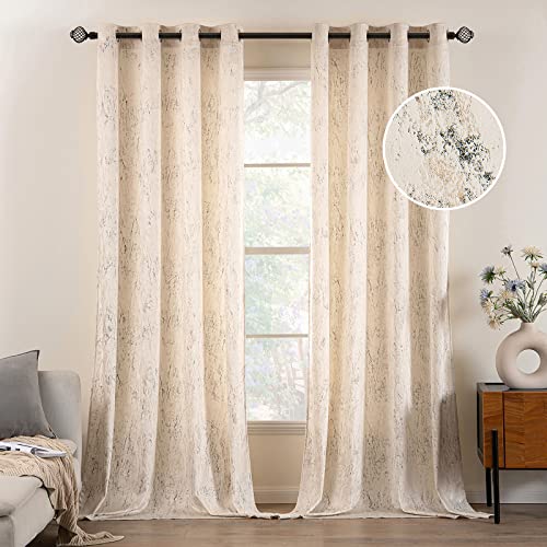 Miulee Creamy White And Gold Velvet Curtains 108 Inches Long Luxury Metallic Bedroom Living Room Curtain Elegant Glitter Gold Foil Print Room Dark Thermal Insulated Grommet Window Drapes, 2 Panels #TOP17