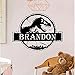 Autocollant mural en vinyle amovible nom personnalisé Jurassic Park Dinosaur World Chambre d'enfants Garçons Miroir personnel pour enfants 42x32cm
