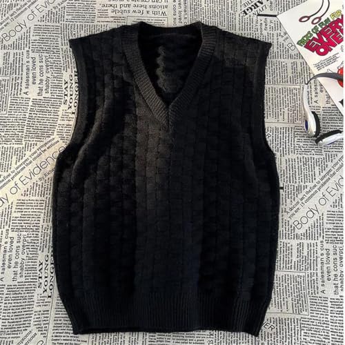 Men Horizontal Checkered Pattern Cotton Soft Yarn Knitted Sweater Shoulder Design V-Neck Sweate Vest2