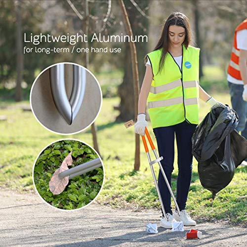 ejg 3634 long trash amp garbage picker grabber lightweight aluminium amp rustproof litter pick up stick trash tong reaching assist tool reacher tool for elderly garden nabber plogging orange