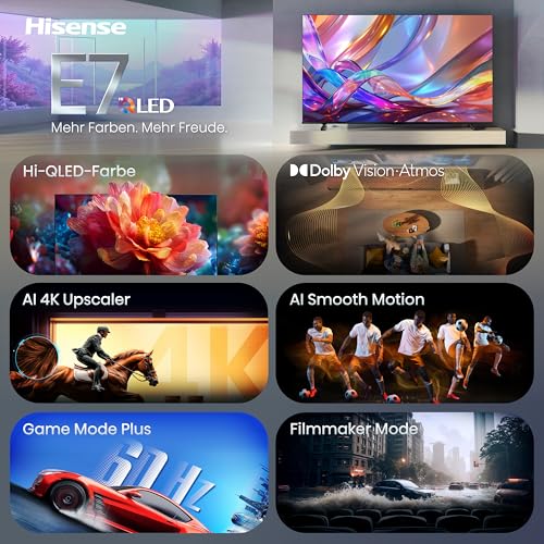 Hisense 50E7DS Fernseher 50 Zoll, 4K UHD QLED, Smart TV, Hi-View AI Engine, 60Hz Game Mode Plus, Dolby Vision IQ, HI-QLED Colour, Filmmaker Mode, AI Smooth Motion, Airplay, Sprachsteuerung[2026] 3