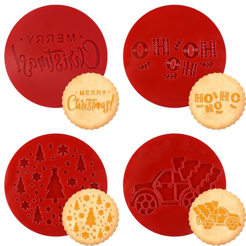 URROMA 4 sellos acrílicos de Feliz Navidad para fondant, moldes de galletas para hornear pasteles, pasta de azúcar, magdalenas, chocolate