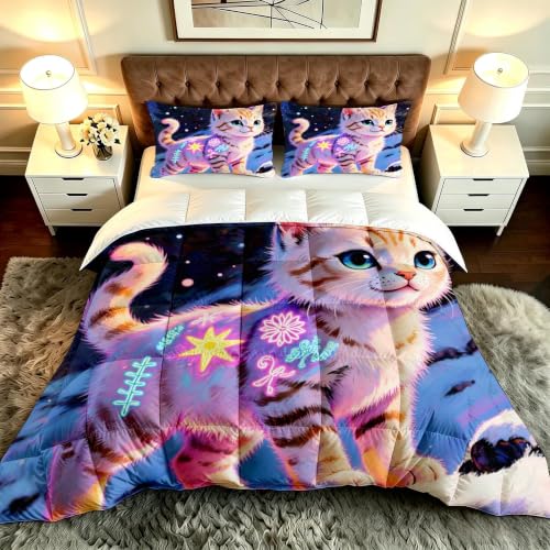 Juego de cama de gato 3D 220x240 cm con dos fundas de almohada para cuatro estaciones 2