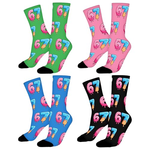 4 calcetines de 67 memes, 67 divertidos calcetines de Navidad, novedosos calcetines térmicos de media pantorrilla, calcetines térmicos de otoño con patrón de memes de seis siete memes, novedoso diseño
