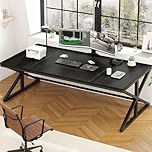 IBF Black Computer Desk, Large Modern Wood Home Office Desk, Long Industrial Pc Study Gaming Work Writing Table for 2 Person, Farmhouse Double Workstation Executive Desk with Storage in Bedroom 180CM