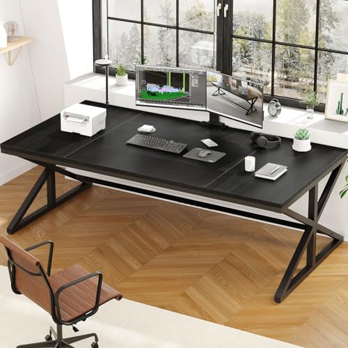 IBF Schreibtisch Computertisch 180 cm Großer Moderner Holz Homeoffice Langer Industrieller PC Studien Gaming Arbeit Schreib Tisch Für 2 Personen Executive Desk Mit Stauraum Schwarz