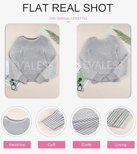 Image of EVALESS Striped Sweaters for Women Boat Neck Batwing Sleeve Oversized Pullover Sweater Tops Womens Fall Clothes Outfits