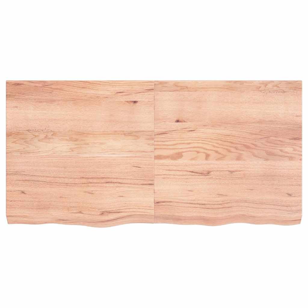 Jasnobrązowy blat stołu z litego drewna dębowego 120 x 60 x (2-6) cm, pokryty naturalną krawędzią, składany blat biurka do domu, biura