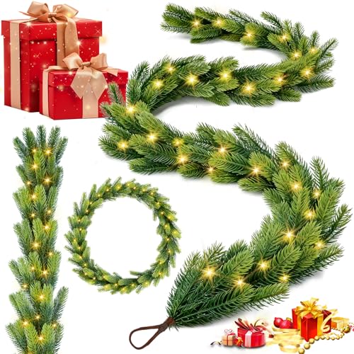 Tannengirlande Weihnachtsdeko mit Beleuchtung Lichterkette Künstliche...