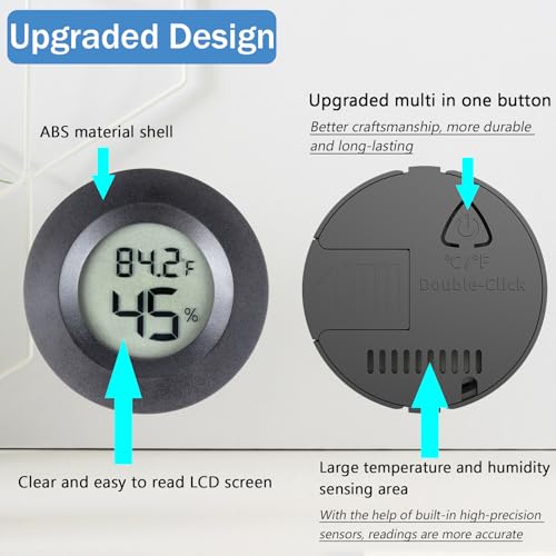 Paquet de 2 Mini Thermomètre Hygromètre Compteurs numériques d'humidité, petit compteur intérieur de température extérieure Moniteur d'humidité Fahrenheit(℉)/ Celsius(℃) pour serre, jardin, cellier, réservoir de reptile