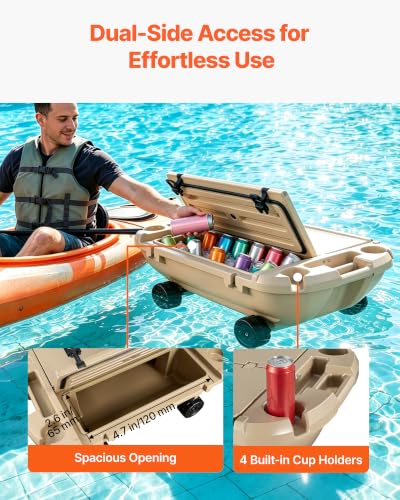 Image of VEVOR Floating Cooler 40 QT Floating Ice Chest with Wheels & Tow Rope, Premium LLDPE Amphibious Beverage Cooler for Water & Land, Stable Cruising on Lake, River, Seashore, Beach, Kayak