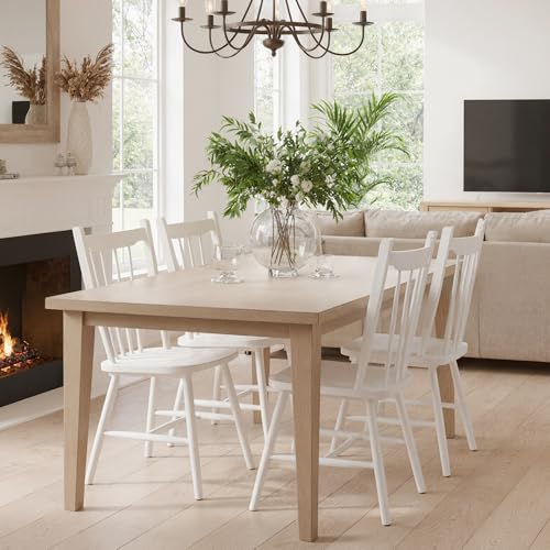 Image of HNY White Windsor Dining Chairs Set of 2, Farmhouse Wooden Kitchen Chairs with Spindle Back, Mid Century Modern Armless Kitchen Side Chair for Dining Living Room Restaurant