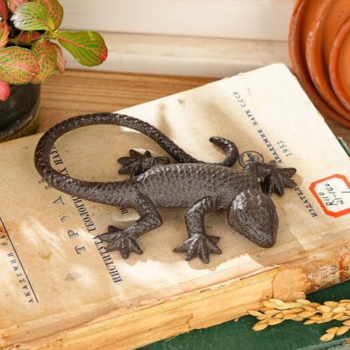 Estatua de lagarto de hierro fundido vintage miniatura 3