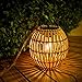 Livinlarge Hanging Solar Lantern Outdoor Waterproof, Large Solar Rattan Lantern Outdoor with Twine Handle, Bright Outdoors Hanging Lights with Edison Bulb for Garden Patio Yard Decoration