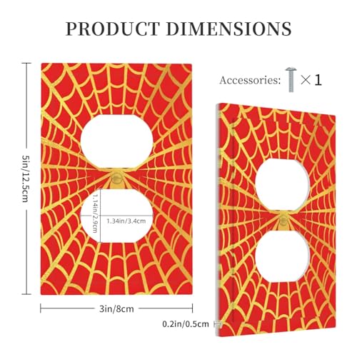 Decorative Outlet Covers Red Background with Golden Spiderweb Spider 1 Gang Duplex Light Switch Cover Plate Unique Wall Plate Electrical Switch Plate Covers for Bedroom Home Decor