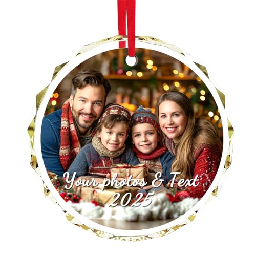 Personalized Crystal Ornament – Custom Photo & Text Holiday Decoration (3″–5″) Perfect for Family, Couples, Baby’s First Christmas, New Home